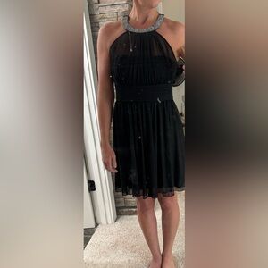 Speechless Black Halter Pleated Cocktail Dress with Embellished Neckline